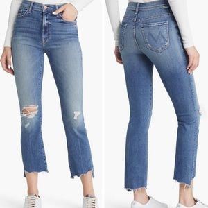 MOTHER Blue Distressed Cropped Jeans